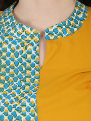 Yellow & Blue printed full sleeve cotton Anarkali kurta