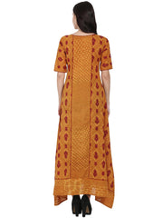 Mustard printed half sleeve floor length A-line kurta