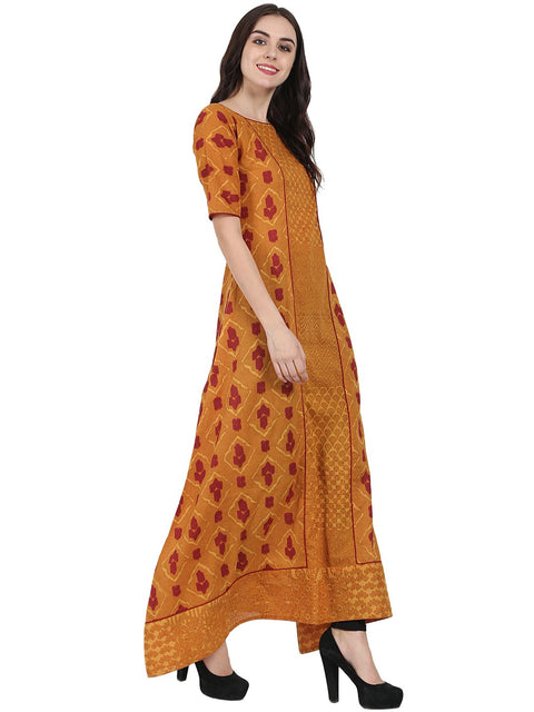 Mustard printed half sleeve floor length A-line kurta