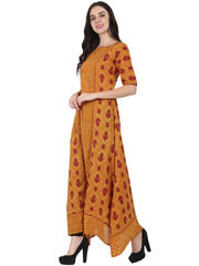 Mustard printed half sleeve floor length A-line kurta