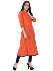 Orange 3/4th sleeve cotton slub A-line kurta