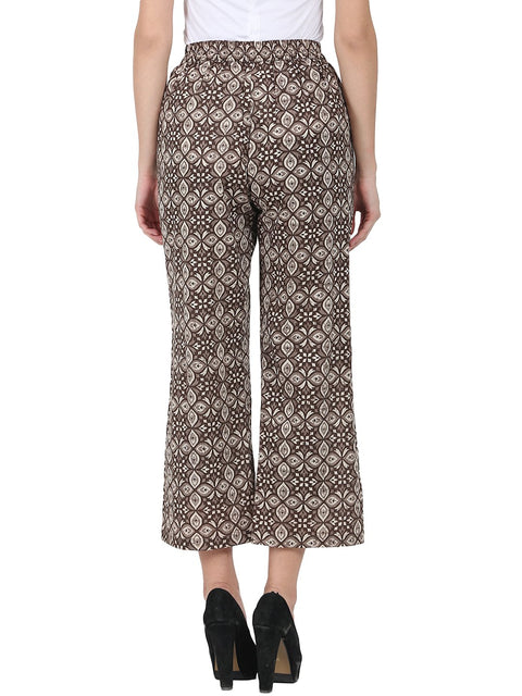 Brown printed ankle length cotton palazzo