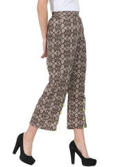 Brown printed ankle length cotton palazzo