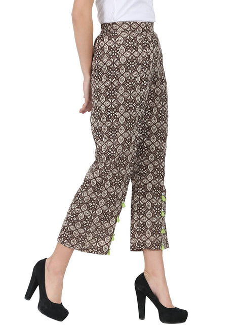 Brown printed ankle length cotton palazzo