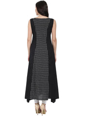 Black printed sleeveless cotton floor length A-line kurta