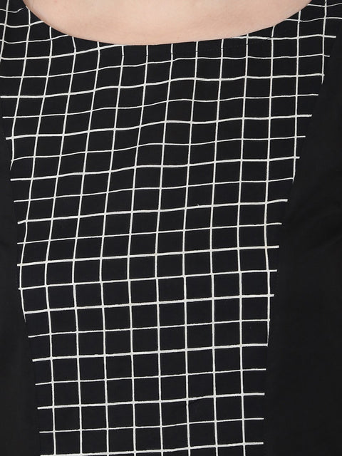 Black printed sleeveless cotton floor length A-line kurta