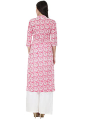 Pink printed 3/4th sleeve cotton kurta