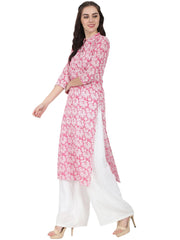 Pink printed 3/4th sleeve cotton kurta
