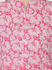 Pink printed 3/4th sleeve cotton kurta