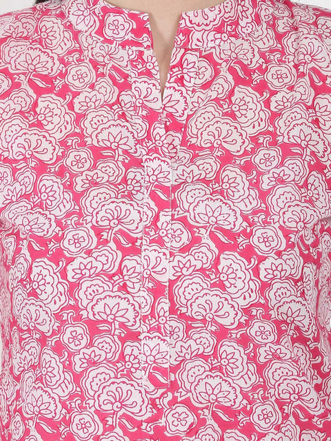 Pink printed 3/4th sleeve cotton kurta