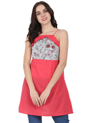 Pink shoulder strap cotton yoke printed tunic