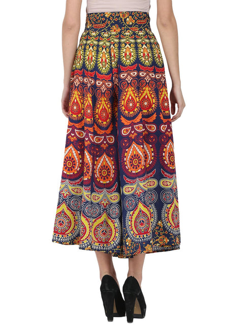 Multi printed ankle length cotton flared skirt