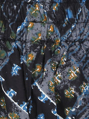 Orange 3/4th sleeve cotton A-line kurta with grey printed ankle length kurta