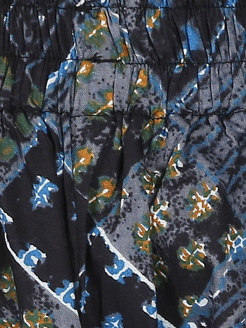 Orange 3/4th sleeve cotton A-line kurta with grey printed ankle length kurta