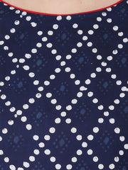 Red printed 3/4th sleeve cotton kurta with blue printed skirt