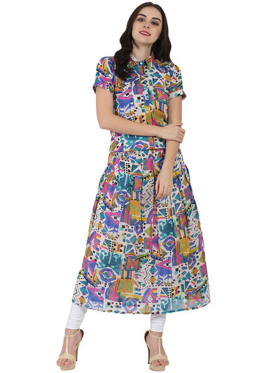 Multi printed half sleeve georgette Anarkali kurta