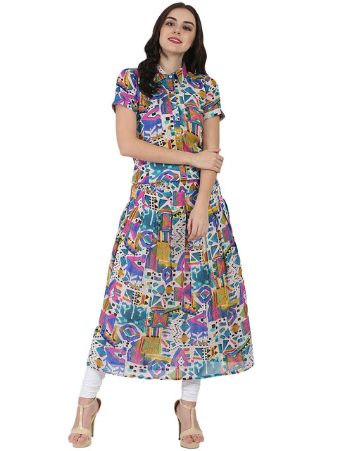 Multi printed half sleeve georgette Anarkali kurta