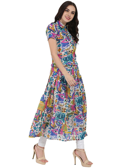 Multi printed half sleeve georgette Anarkali kurta