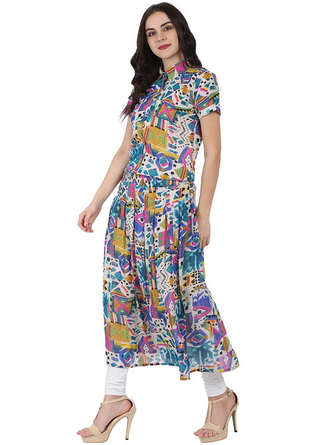 Multi printed half sleeve georgette Anarkali kurta