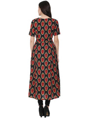 Black printed half sleeve cotton Anarkali kurta