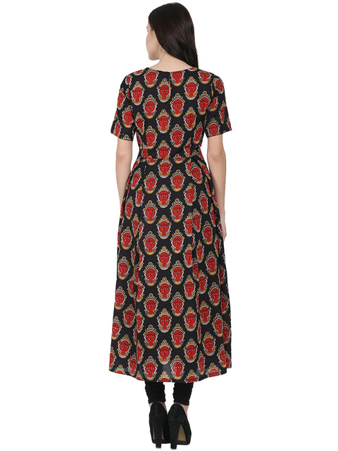 Black printed half sleeve cotton Anarkali kurta