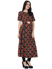 Black printed half sleeve cotton Anarkali kurta