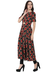 Black printed half sleeve cotton Anarkali kurta