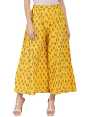 Yellow printed ankle length cotton Palazzo