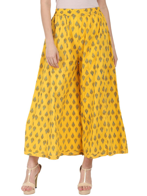 Yellow printed ankle length cotton Palazzo