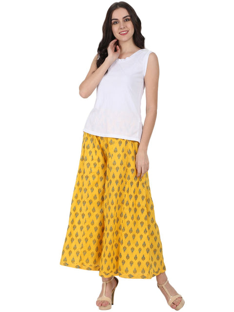 Yellow printed ankle length cotton Palazzo