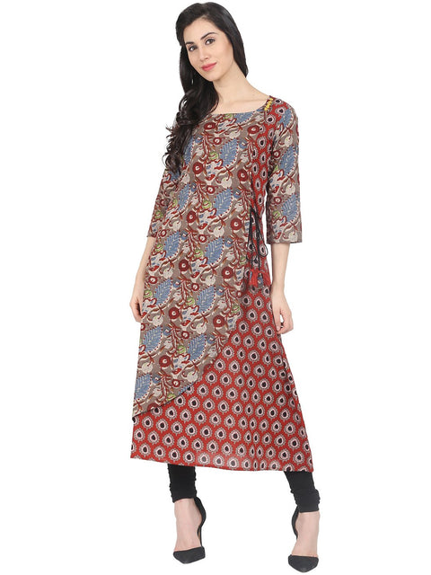 Nayo Red printed 3/4th sleeve Cotton layered kurta