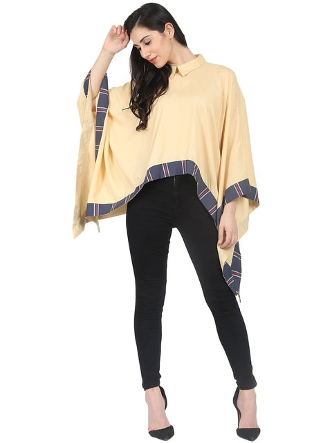 Nayo Yellow printed Flared with asymmetric hemline cotton kaftan Top