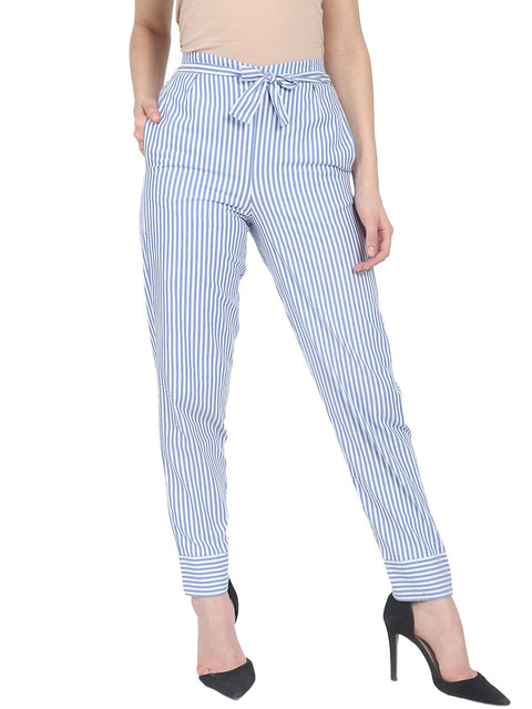 Nayo Blue striped cotton slim fit palazzo