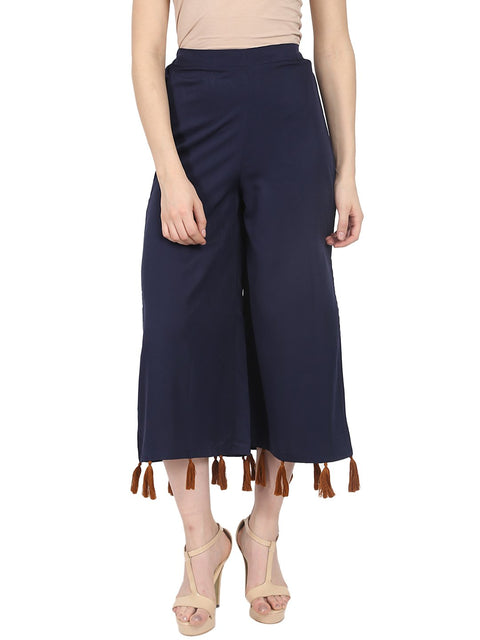 Nayo Navy Blue crepe flared palazzo