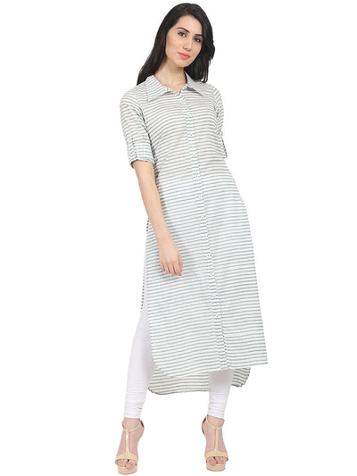 Nayo Off white striped half sleeve cotton Low high kurta