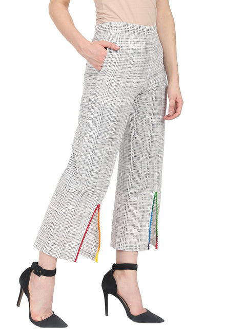 Nayo Off white printed cotton calf length palazzo