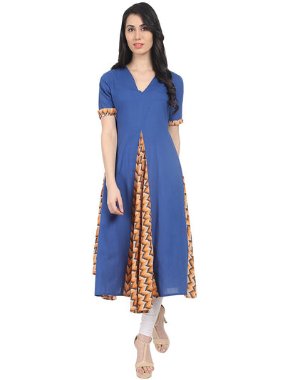 Nayo Blue printed half sleeve cotton A-line kurta