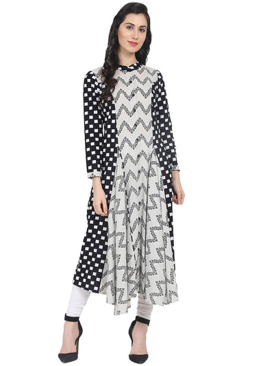 Nayo Black & off white printed 3/4th sleeve cotton A-line kurta