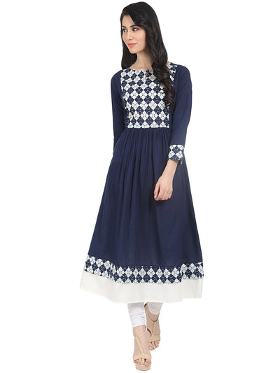 Nayo Blue printed 3/4th sleeve cotton Anarkali kurta