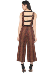 Nayo Brown check sleeveless crop top with striped calf length flared palazzo