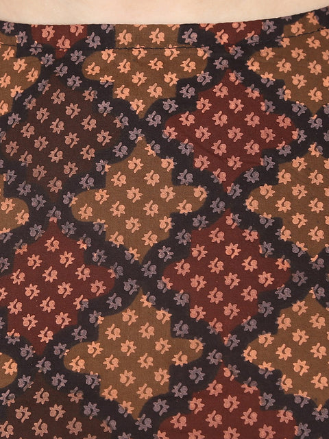 Nayo Brown check sleeveless crop top with striped calf length flared palazzo