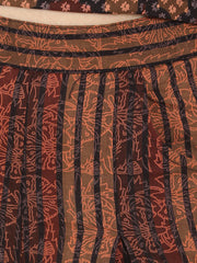 Nayo Brown check sleeveless crop top with striped calf length flared palazzo