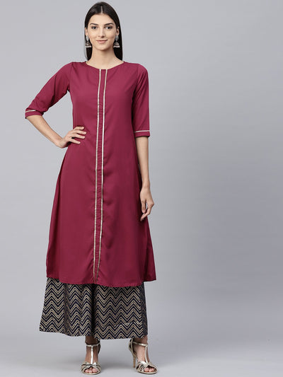 Pink half sleeve crepe A-line kurta