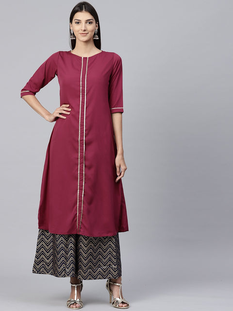 Pink half sleeve crepe A-line kurta