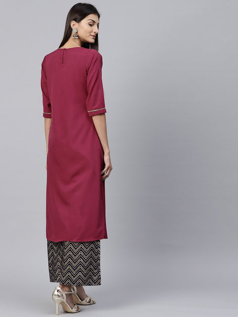 Pink half sleeve crepe A-line kurta