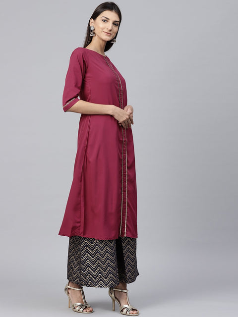 Pink half sleeve crepe A-line kurta
