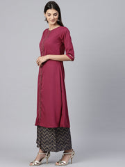 Pink half sleeve crepe A-line kurta
