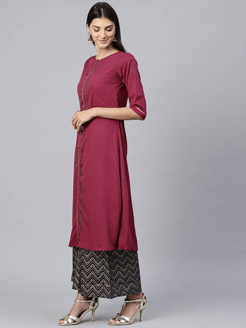 Pink half sleeve crepe A-line kurta