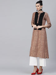Beige striped 3/4th sleeve cotton kurta