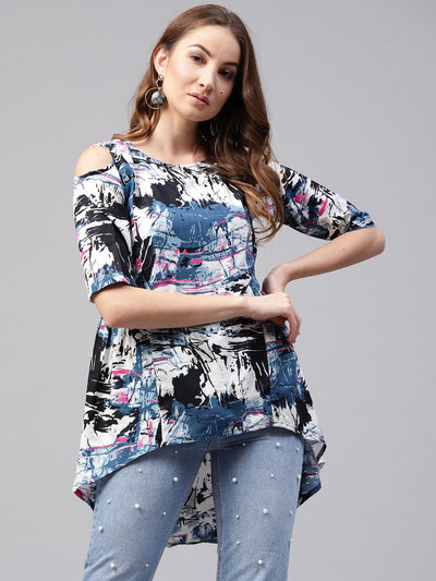 Multi printed half cold shoulder sleeve rayon tunics